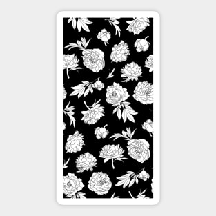 black and white peony lineart Sticker